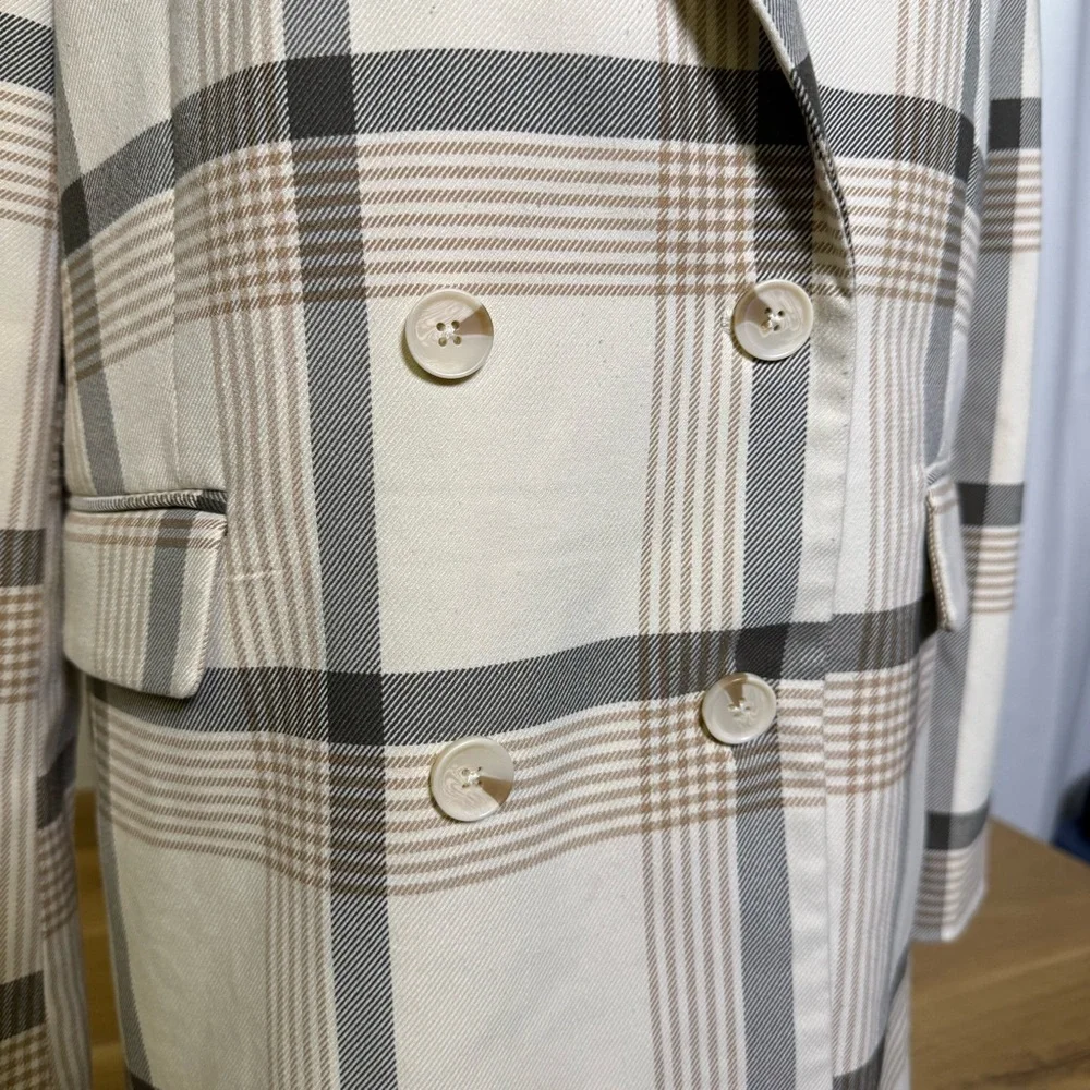 Maison d'Amélie Paris oversized light blazer neutral Check Plaid Double Breasted